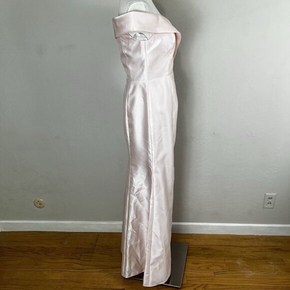 Alfred Sung D760 Off‎ the Shoulder Satin Twill Maxi Dress Gown Blush Pink Size 2 - Picture 6 of 13